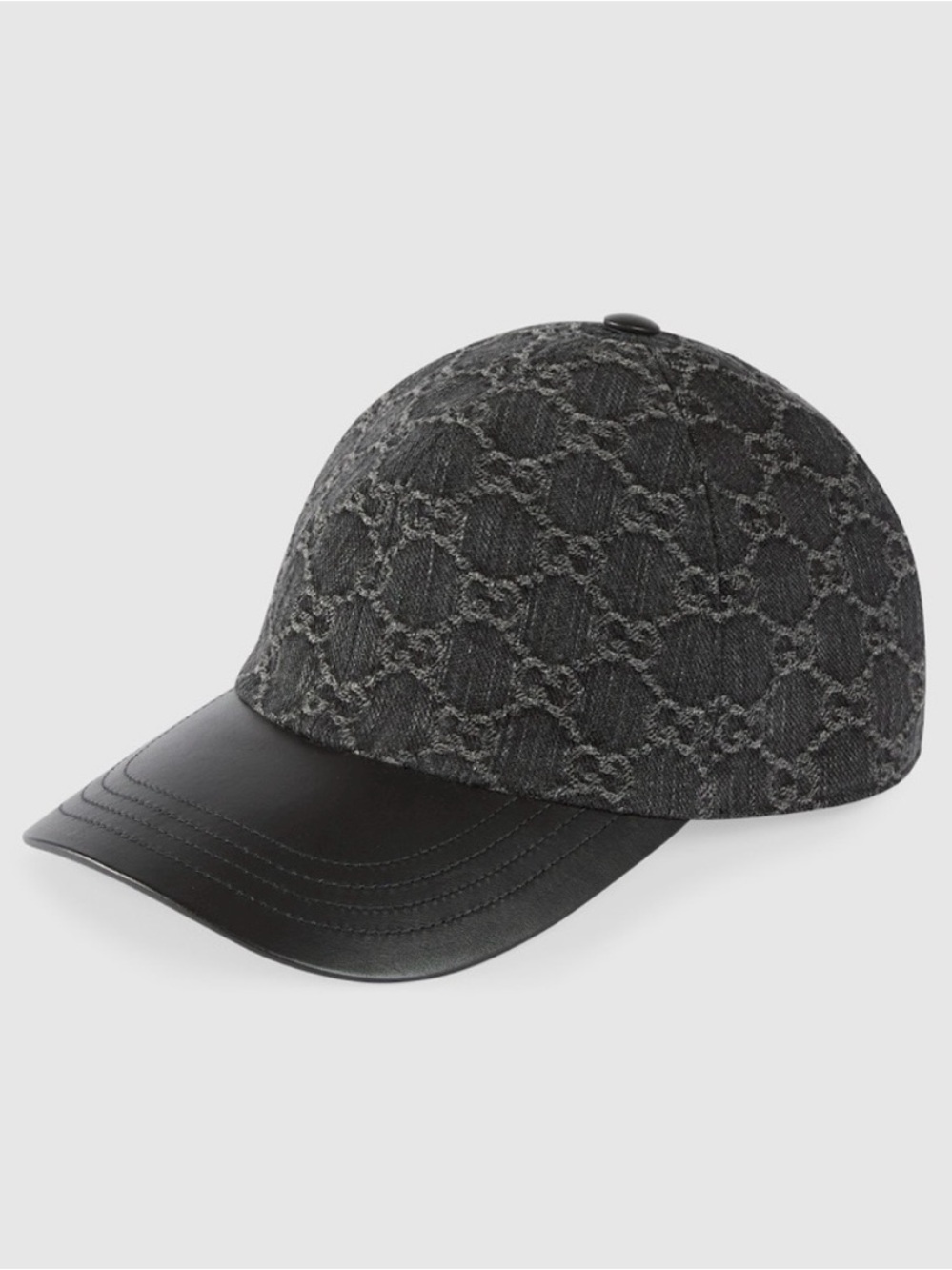 Gucci denim GG Monogram Baseball Cap with Black Leather Brim